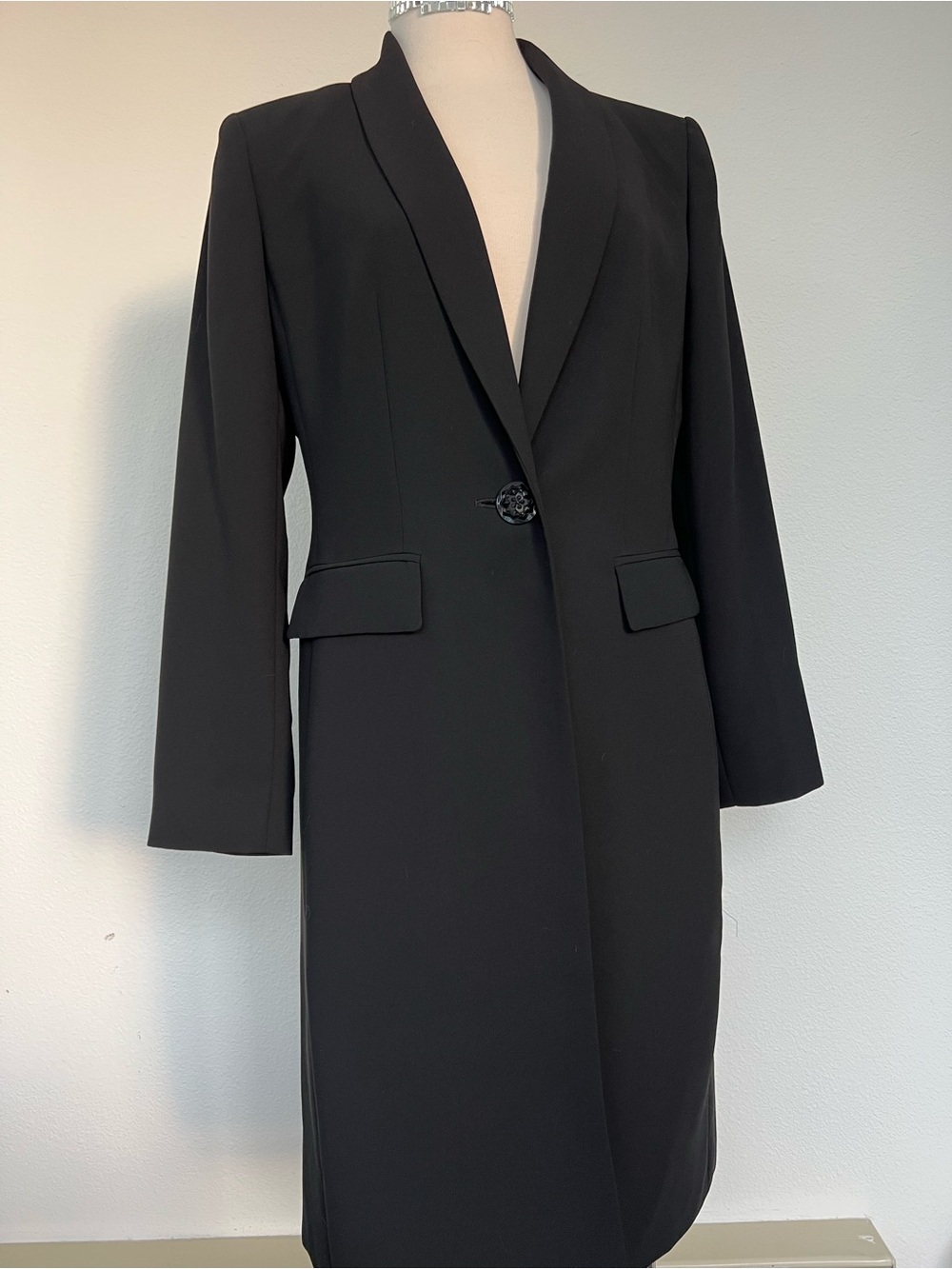 Le Suit Black Longline Trench Coat with Notched Lapel